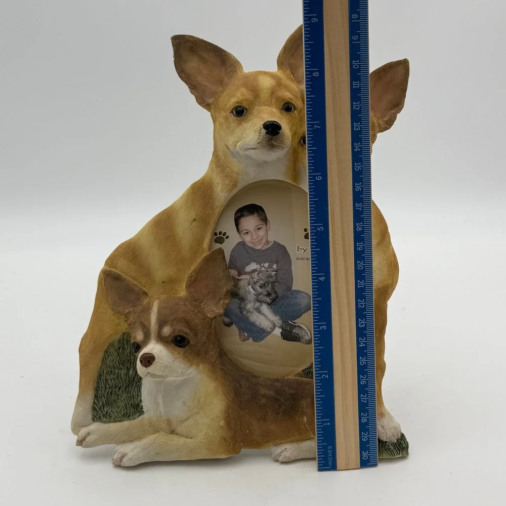 E&S Pets Chihuahua Dog Resin Picture Frame Tan White 3D Sculptural Tabletop